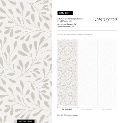 Leaf Wallpaper with a Delicate Vine Motif in Beige - C911 - Sweet Water Decor - Wallpaper