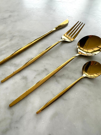 Modern Sleek Gold Flatware, Set of 16 - Sweet Water Decor - 