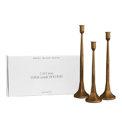 Gold Cast Iron Taper Candle Holders - Sweet Water Decor - taper holder