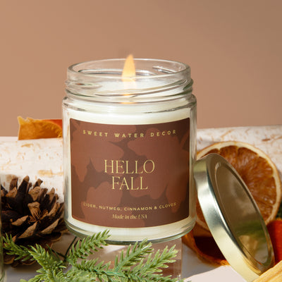 Hello Fall Soy Candle | 9oz. Clear Jar - Sweet Water Decor - Candles