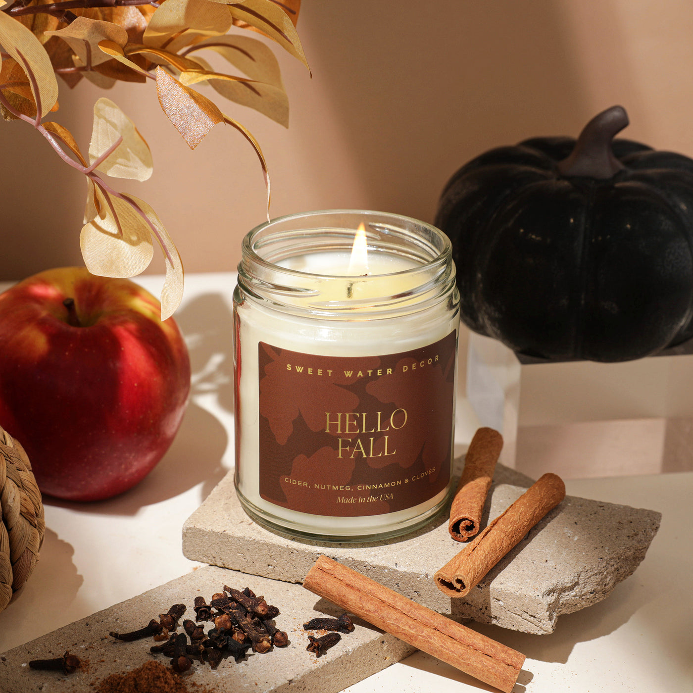 Hello Fall Soy Candle | 9oz. Clear Jar - Sweet Water Decor - Candles