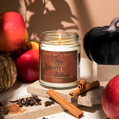 Hello Fall Soy Candle | 9oz. Clear Jar - Sweet Water Decor - Candles