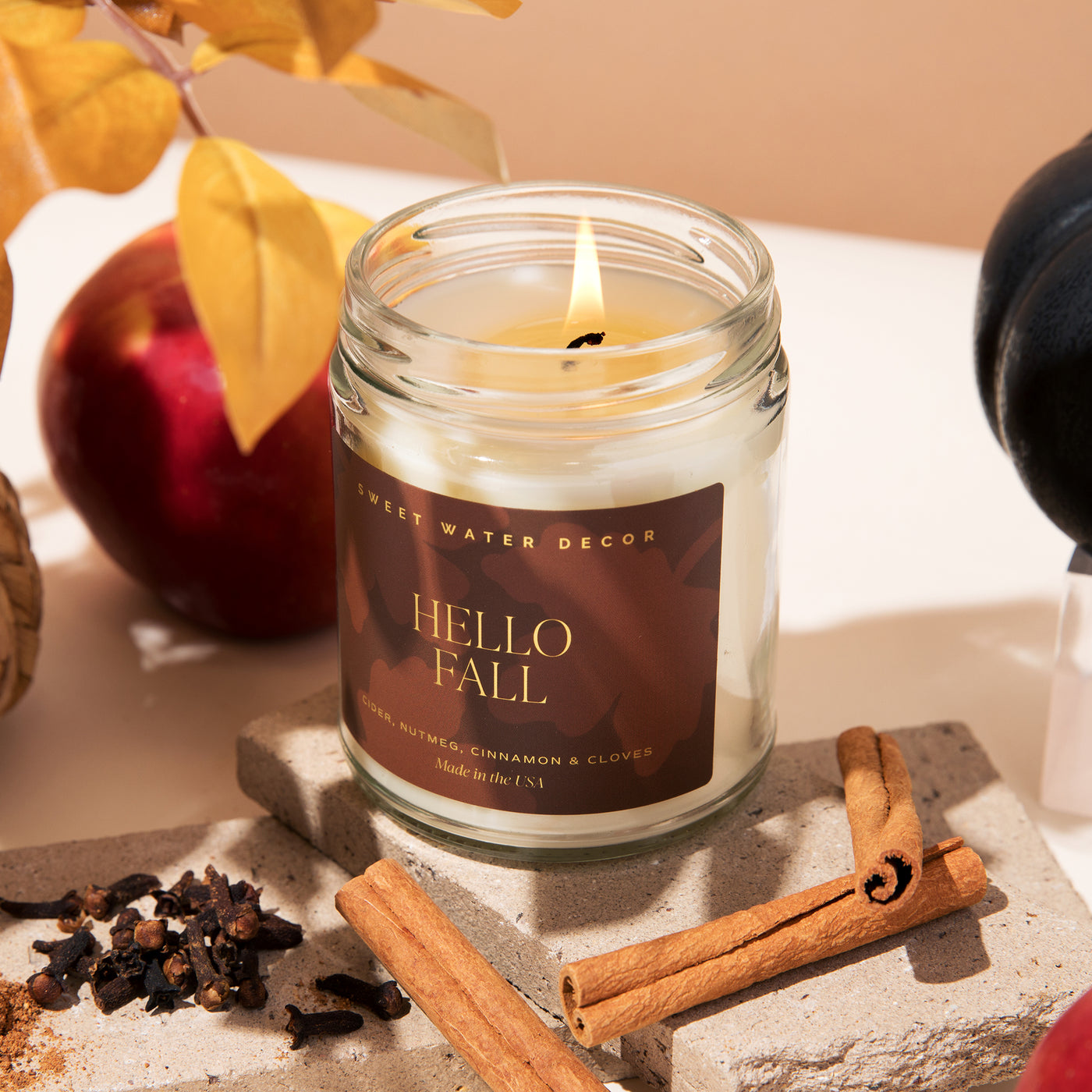 Hello Fall Soy Candle | 9oz. Clear Jar - Sweet Water Decor - Candles