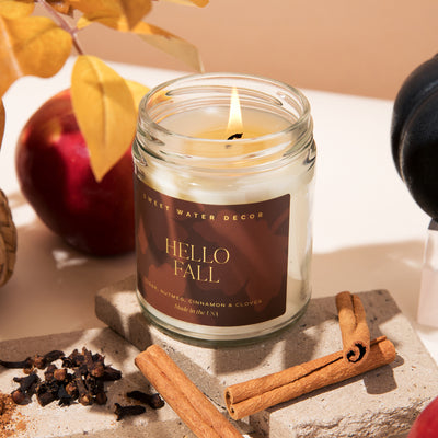 Hello Fall Soy Candle | 9oz. Clear Jar - Sweet Water Decor - Candles