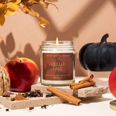Hello Fall Soy Candle | 9oz. Clear Jar - Sweet Water Decor - Candles