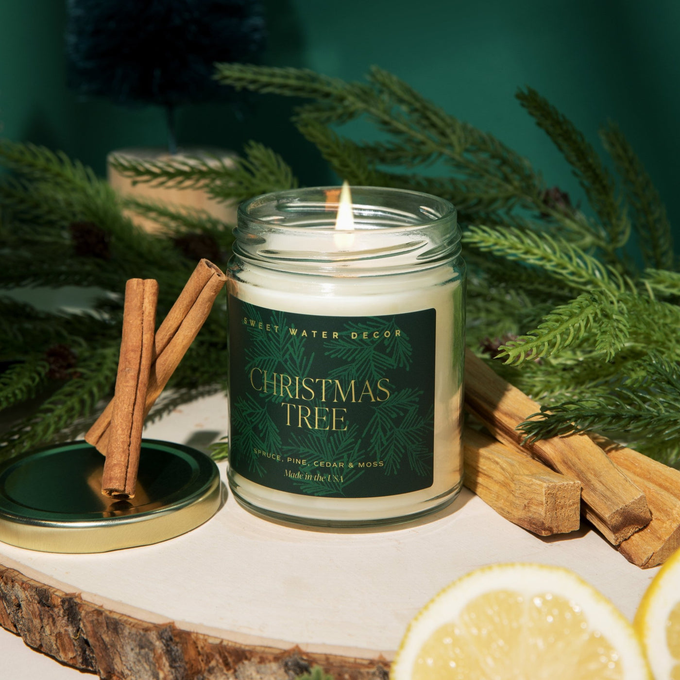 Christmas Tree Soy Candle - Clear Jar - 9 oz - Sweet Water Decor - Candles