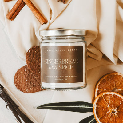 Gingerbread and Spice Soy Candle - Clear Jar - 9 oz - Sweet Water Decor - Candles