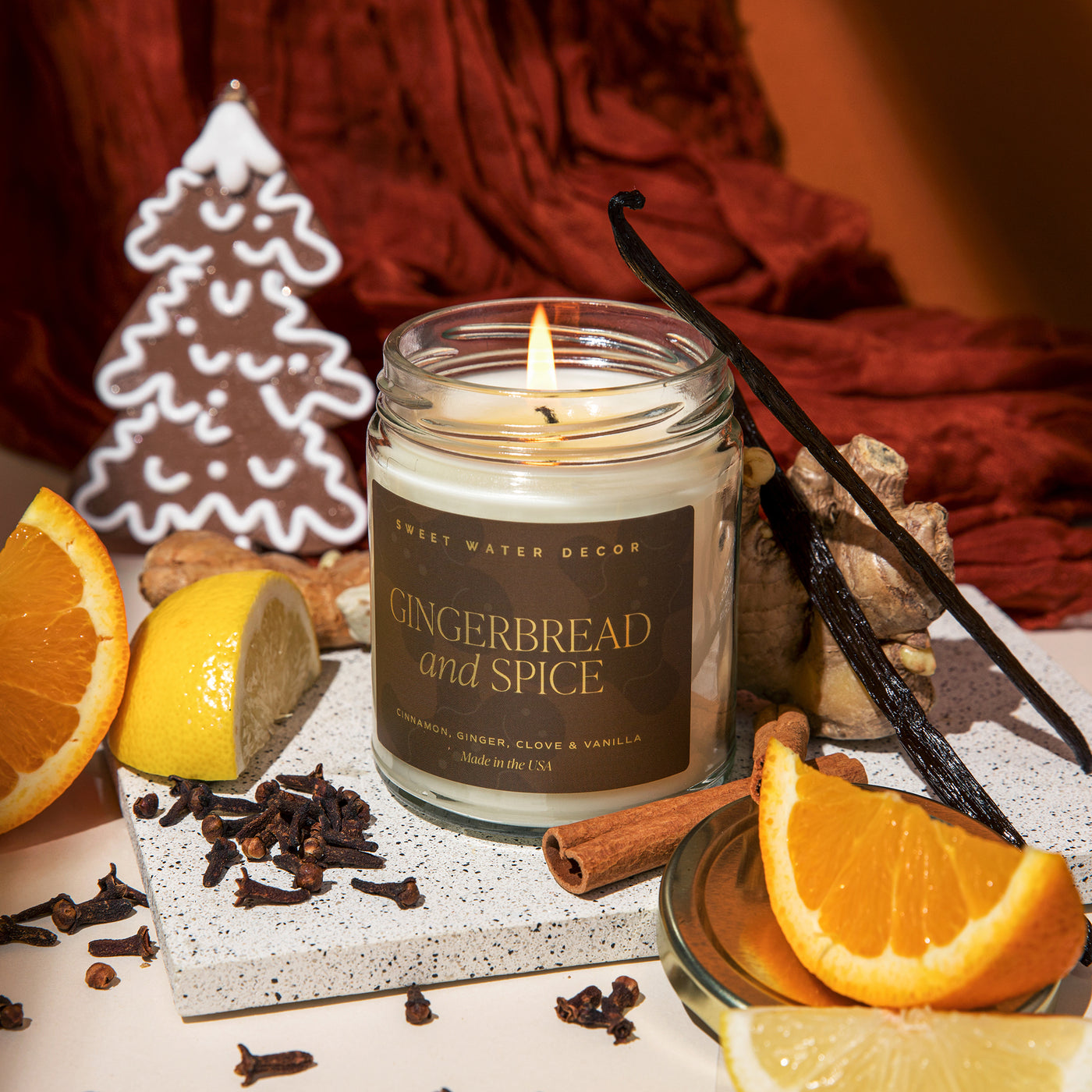 Gingerbread and Spice Soy Candle - Clear Jar - 9 oz - Sweet Water Decor - Candles