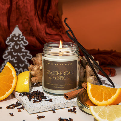 Gingerbread and Spice Soy Candle - Clear Jar - 9 oz - Sweet Water Decor - Candles