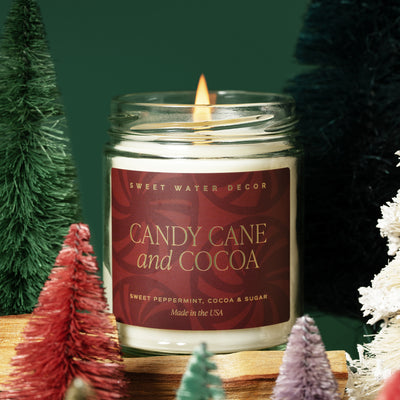 Candy Cane and Cocoa Soy Candle - Clear Jar - 9 oz - Sweet Water Decor - Candles