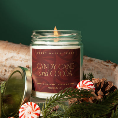 Candy Cane and Cocoa Soy Candle - Clear Jar - 9 oz - Sweet Water Decor - Candles