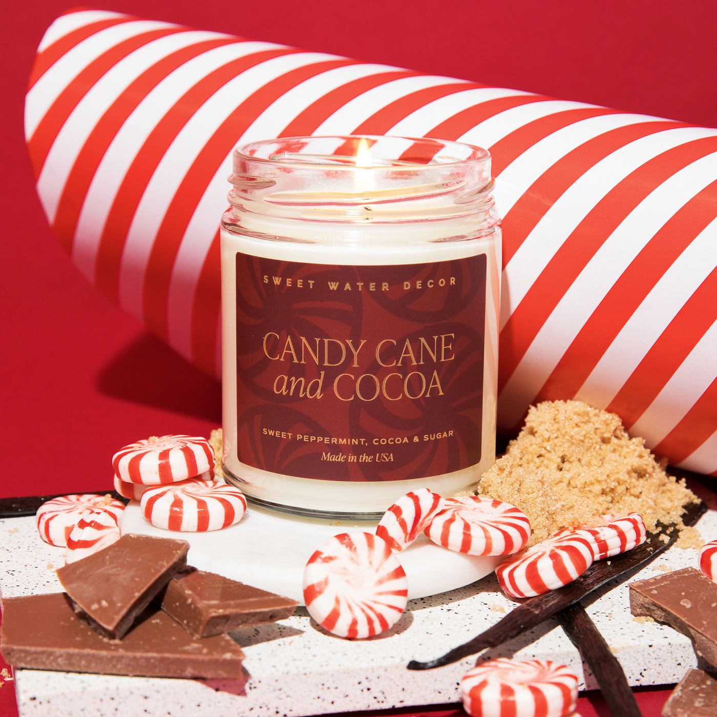 Candy Cane and Cocoa Soy Candle - Clear Jar - 9 oz