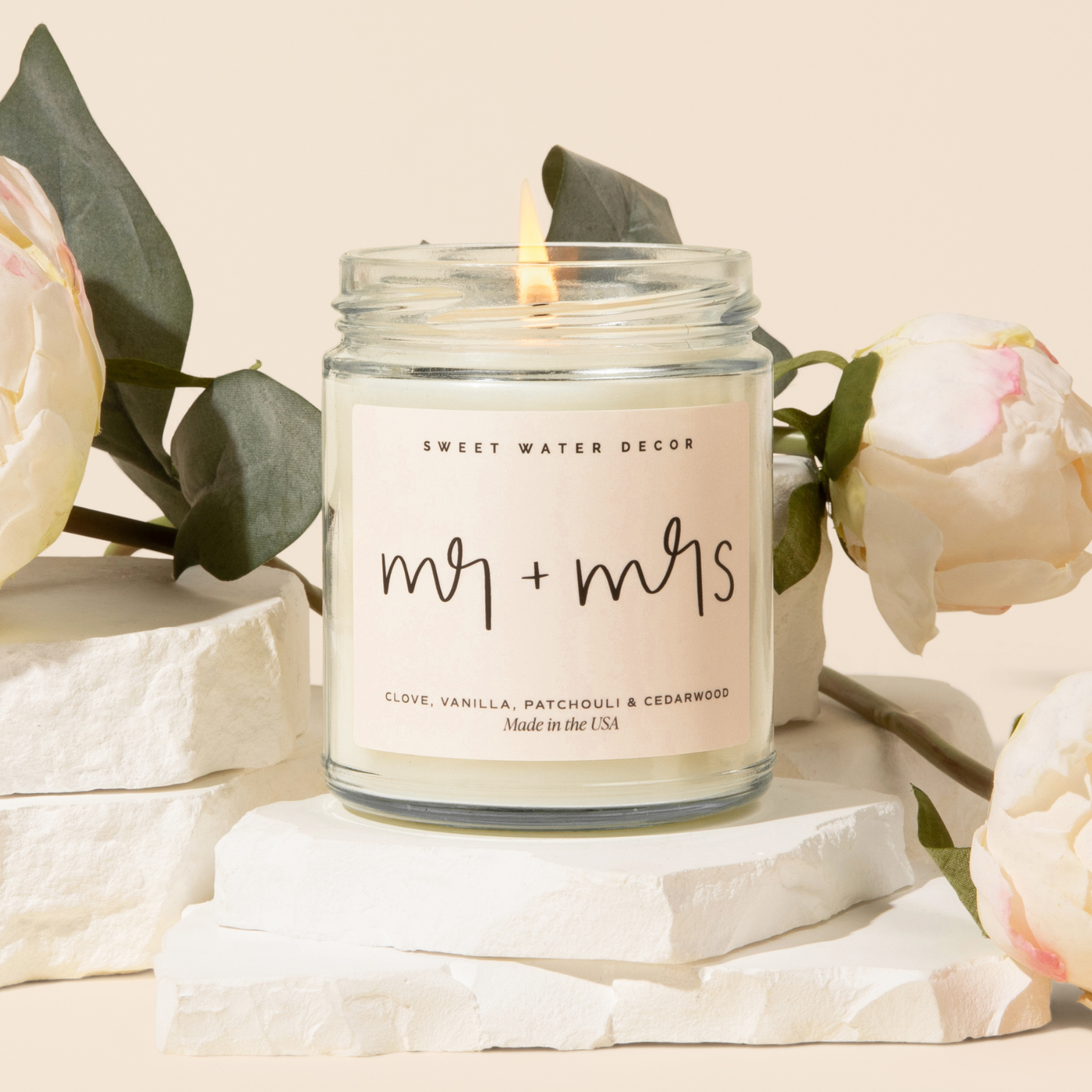 Mr. & Mrs. Quote Candle - Clear Jar - 9 oz (Palo Santo Patchouli)