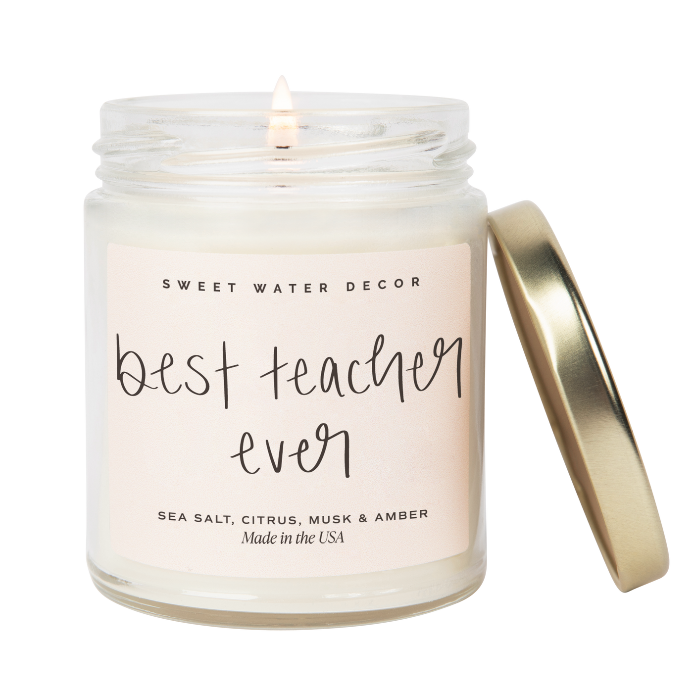 Best Teacher Ever Soy Candle - Clear Jar - 9 oz (Salt and Sea)
