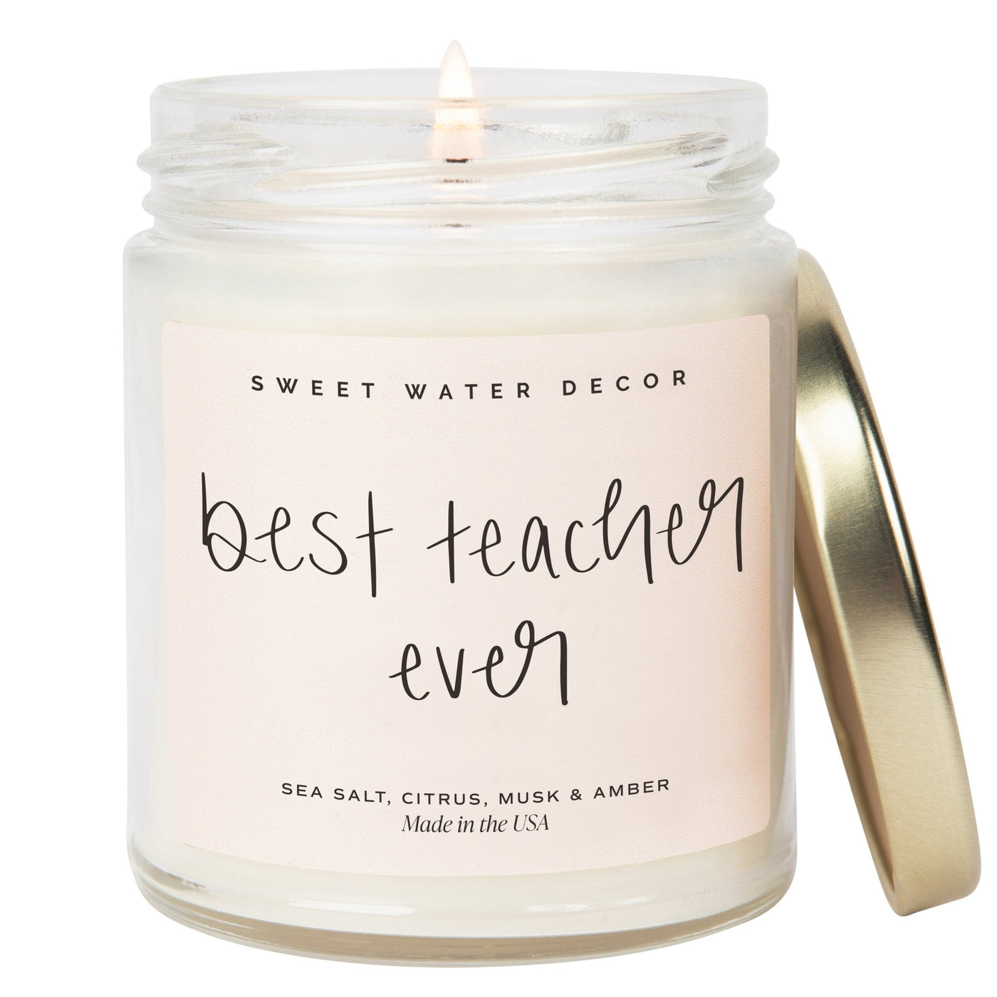 Best Teacher Ever Soy Candle - Clear Jar - 9 oz (Salt and Sea) - Sweet Water Decor - Candles
