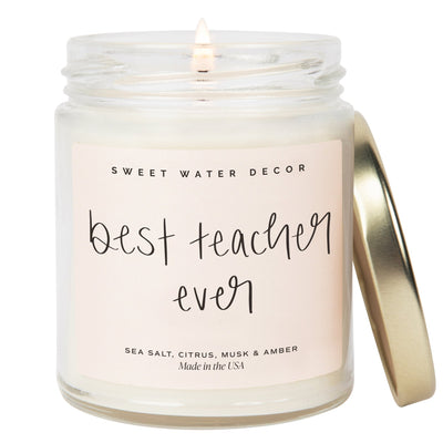 Best Teacher Ever Soy Candle - Clear Jar - 9 oz (Salt and Sea) - Sweet Water Decor - Candles