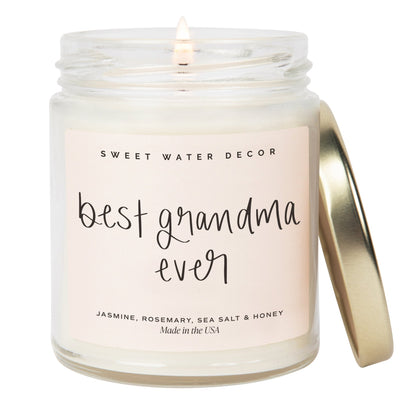 Best Grandma Ever Soy Candle - Clear Jar - 9 oz (Wildflowers and Salt) - Sweet Water Decor - Candles