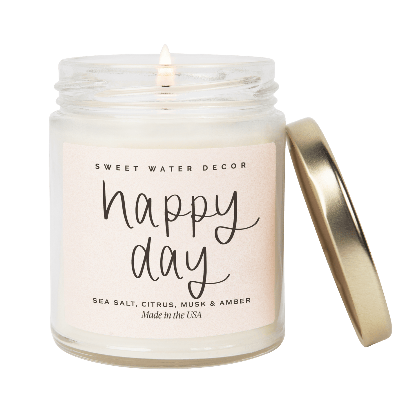 Happy Day Soy Candle - Clear Jar - 9 oz - Sweet Water Decor - Candles