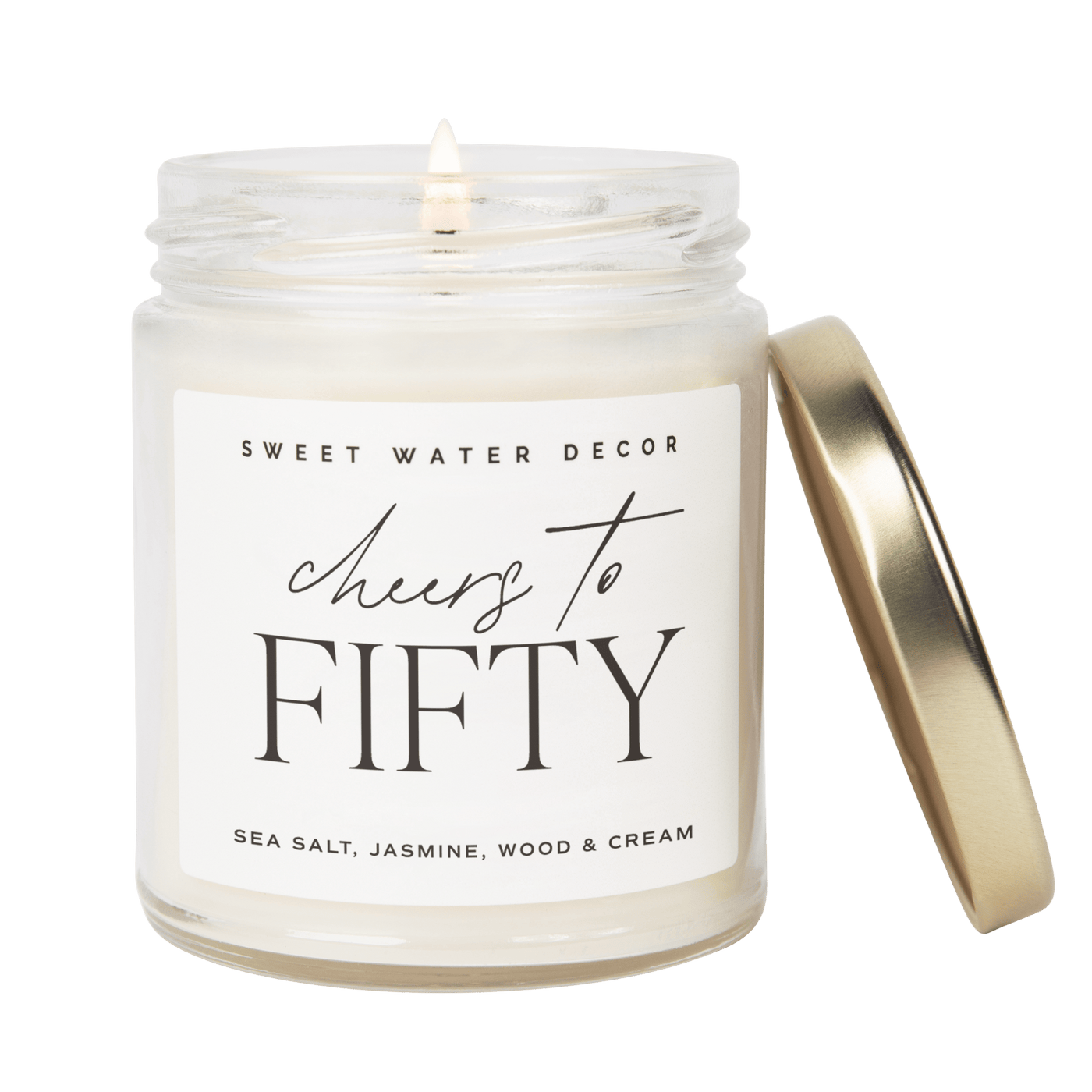 Cheers to Fifty Soy Candle - Clear Jar - 9 oz - Sweet Water Decor - Candles