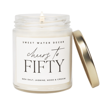 Cheers to Fifty Soy Candle - Clear Jar - 9 oz - Sweet Water Decor - Candles