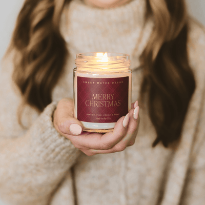 Merry Christmas Soy Candle | 9oz. Clear Jar (Christmas Tree) - Sweet Water Decor - Candles
