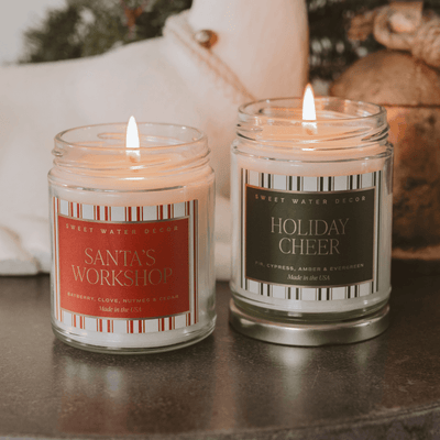 Holiday Cheer Soy Candle - 9 oz Patterned Clear Jar - Sweet Water Decor - Candles