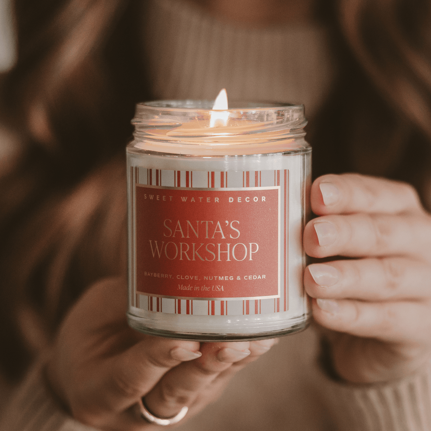 Santa's Workshop Soy Candle - 9 oz Clear Jar (Merry and Bright) - Sweet Water Decor - Candles