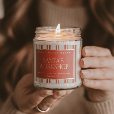 Santa's Workshop Soy Candle - 9 oz Clear Jar (Merry and Bright) - Sweet Water Decor - Candles