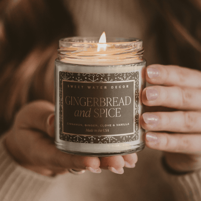 Gingerbread and Spice Soy Candle - Clear Jar - 9 oz Patterned - Sweet Water Decor - Candles