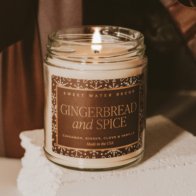 Gingerbread and Spice Soy Candle - Clear Jar - 9 oz Patterned - Sweet Water Decor - Candles