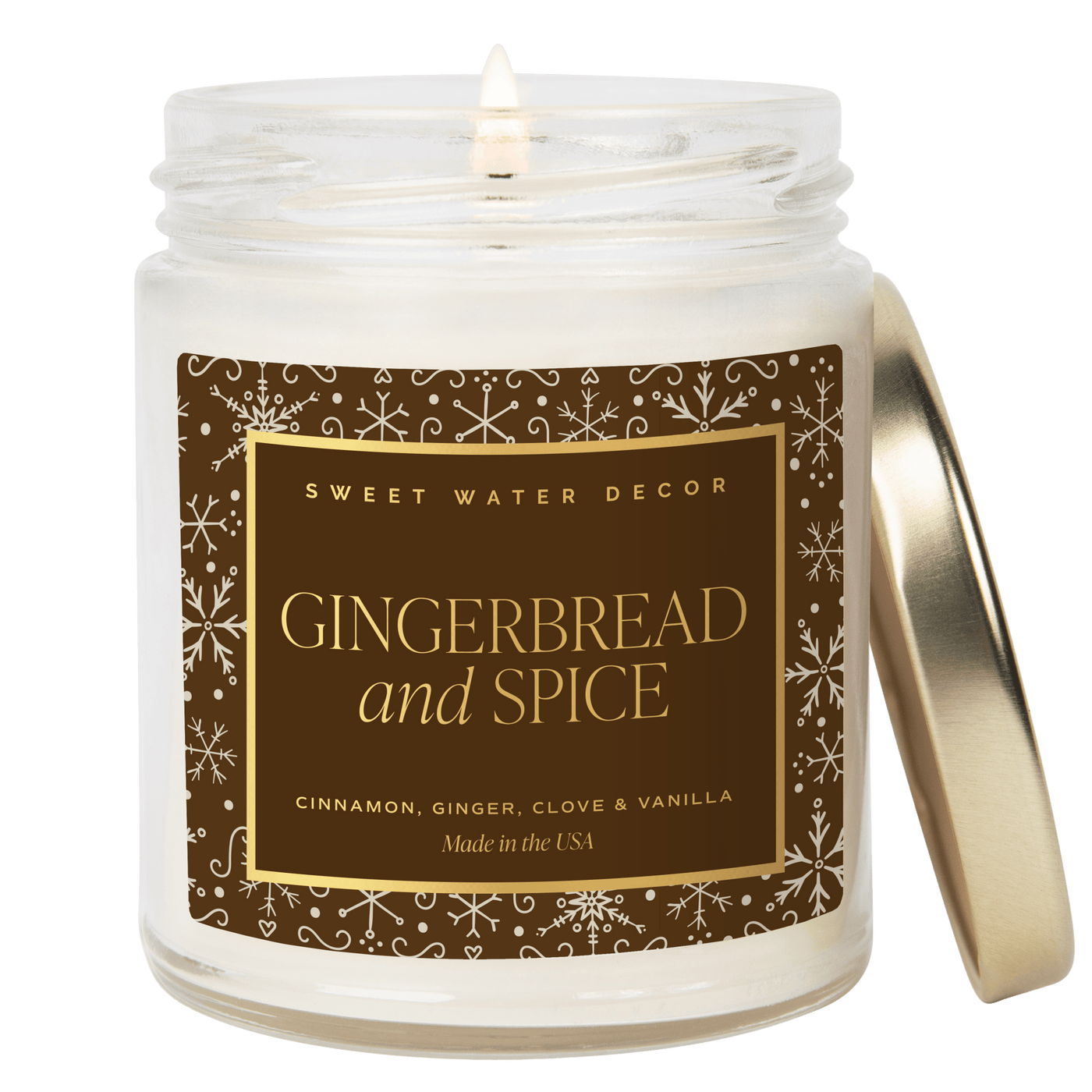 Gingerbread and Spice Soy Candle - Clear Jar - 9 oz Patterned - Sweet Water Decor - Candles