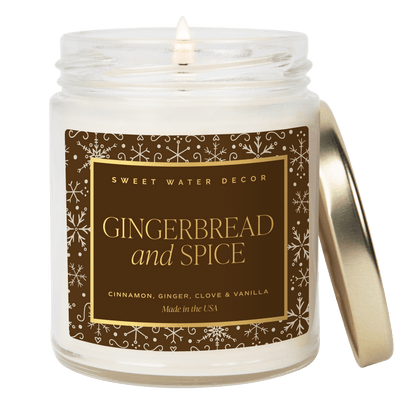 Gingerbread and Spice Soy Candle - Clear Jar - 9 oz Patterned - Sweet Water Decor - Candles