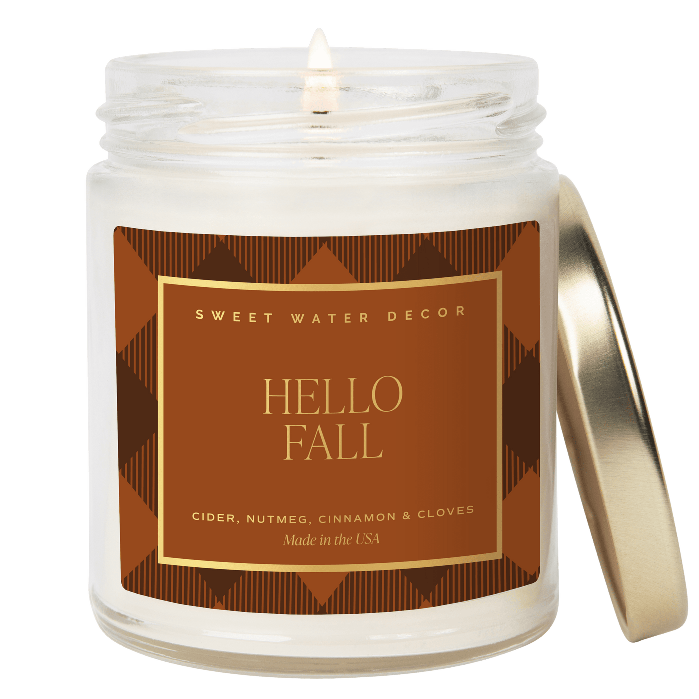 Hello Fall Soy Candle - Patterned 9 oz - Clear Jar - Sweet Water Decor - Candles