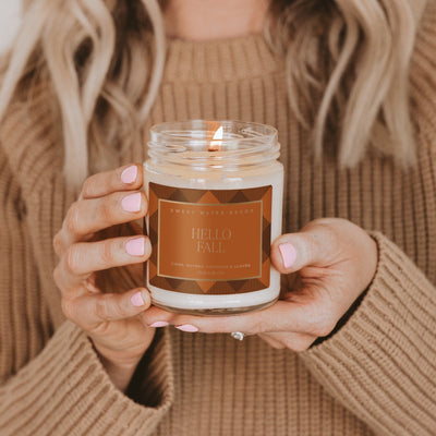Hello Fall Soy Candle - Patterned 9 oz - Clear Jar - Sweet Water Decor - Candles