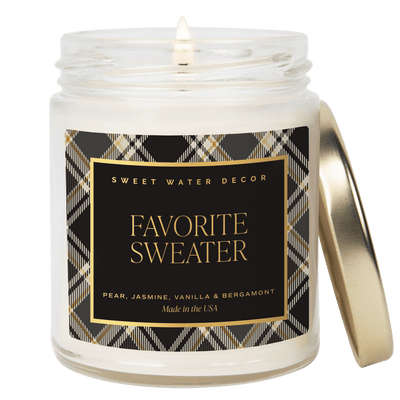 Favorite Sweater Soy Candle - Patterned 9 oz - Clear Jar (Cashmere and Vanilla) - Sweet Water Decor - Candles