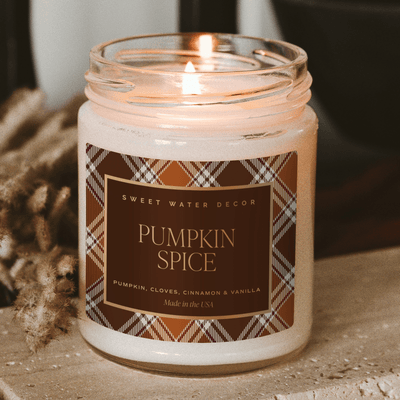 Pumpkin Spice Soy Candle - Patterned 9 oz - Clear Jar - Sweet Water Decor - Candles