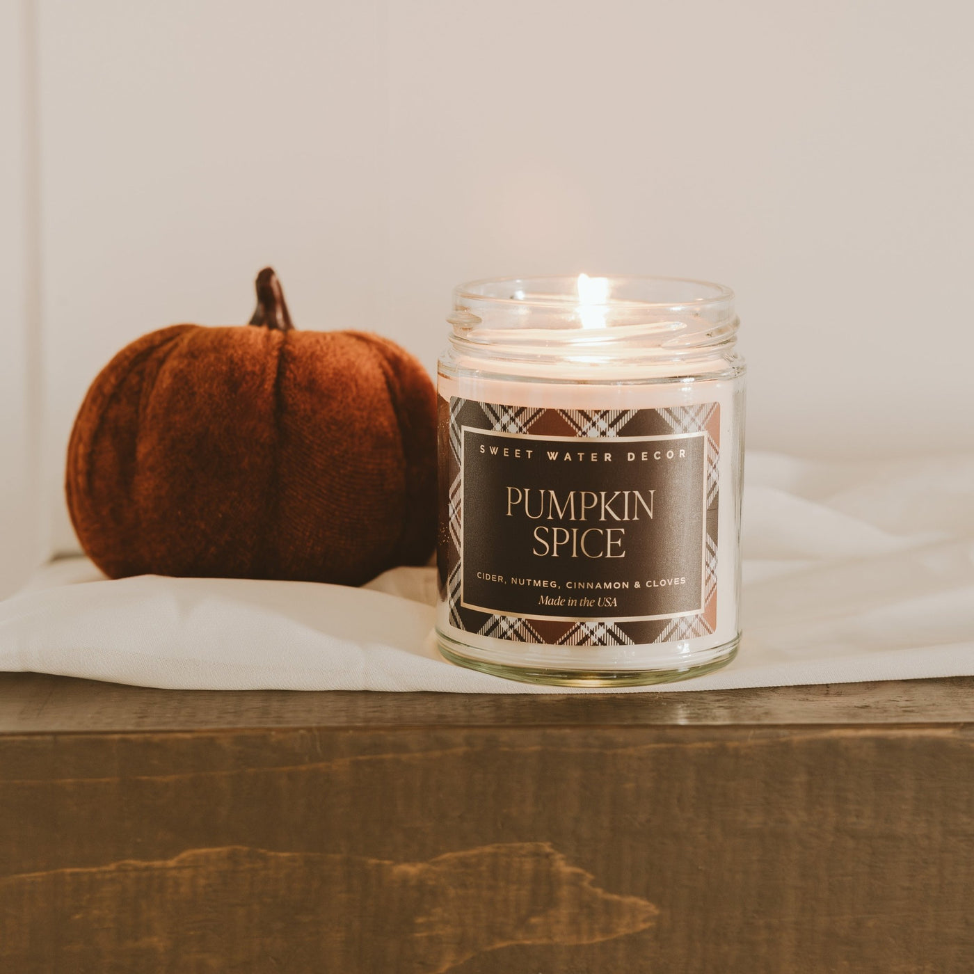 Pumpkin Spice Soy Candle - Patterned 9 oz - Clear Jar - Sweet Water Decor - Candles