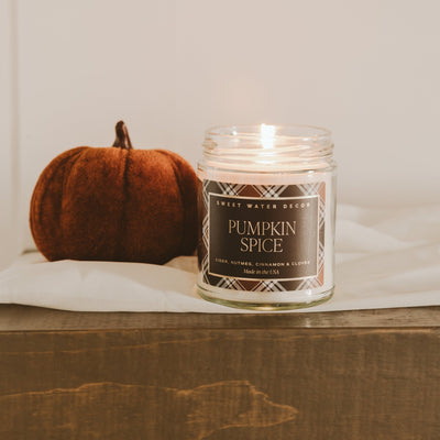 Pumpkin Spice Soy Candle - Patterned 9 oz - Clear Jar - Sweet Water Decor - Candles
