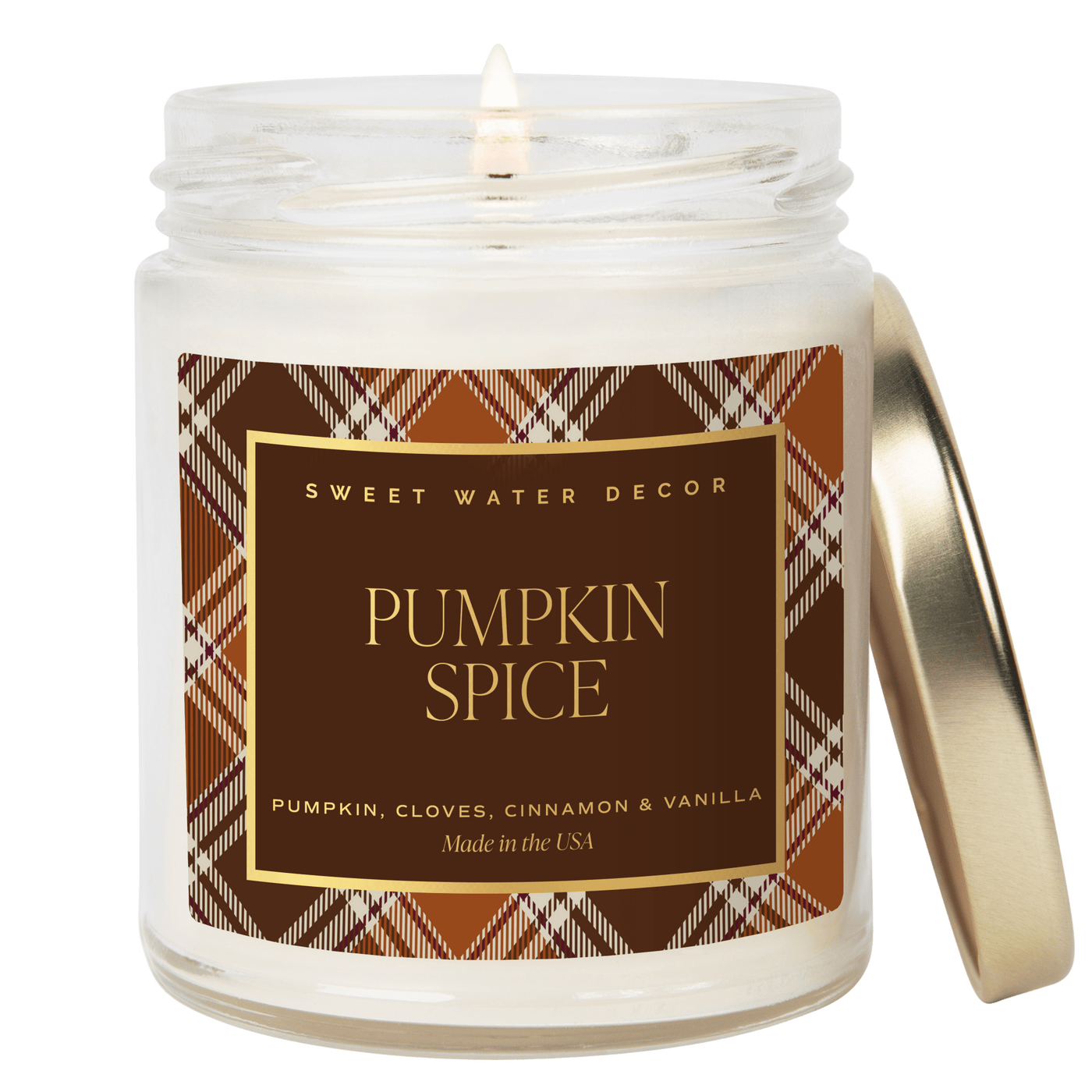 Pumpkin Spice Soy Candle - Patterned 9 oz - Clear Jar - Sweet Water Decor - Candles