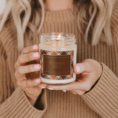 Pumpkin Spice Soy Candle - Patterned 9 oz - Clear Jar - Sweet Water Decor - Candles