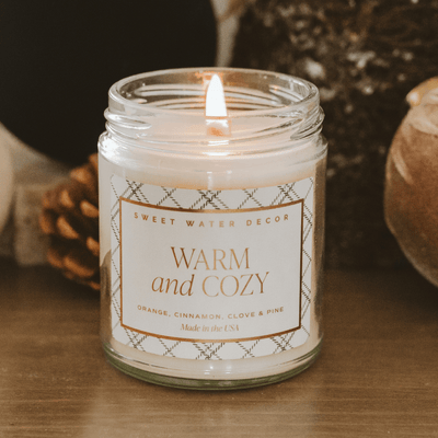 Warm and Cozy Soy Candle - Clear Jar - 9 oz - Sweet Water Decor - Candles