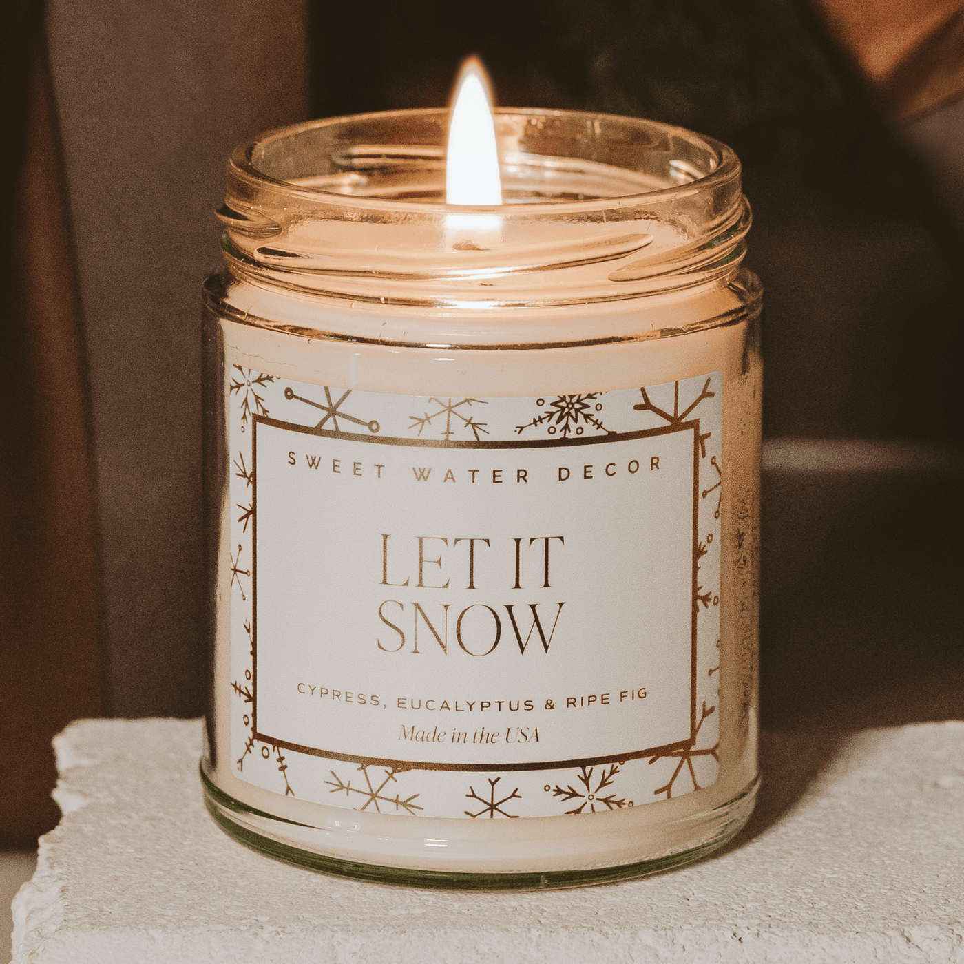 Let It Snow Soy Candle - Patterned 9 oz Clear Jar - Sweet Water Decor - Candles