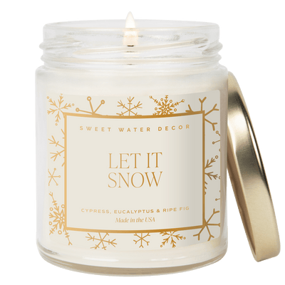 Let It Snow Soy Candle - Patterned 9 oz Clear Jar - Sweet Water Decor - Candles