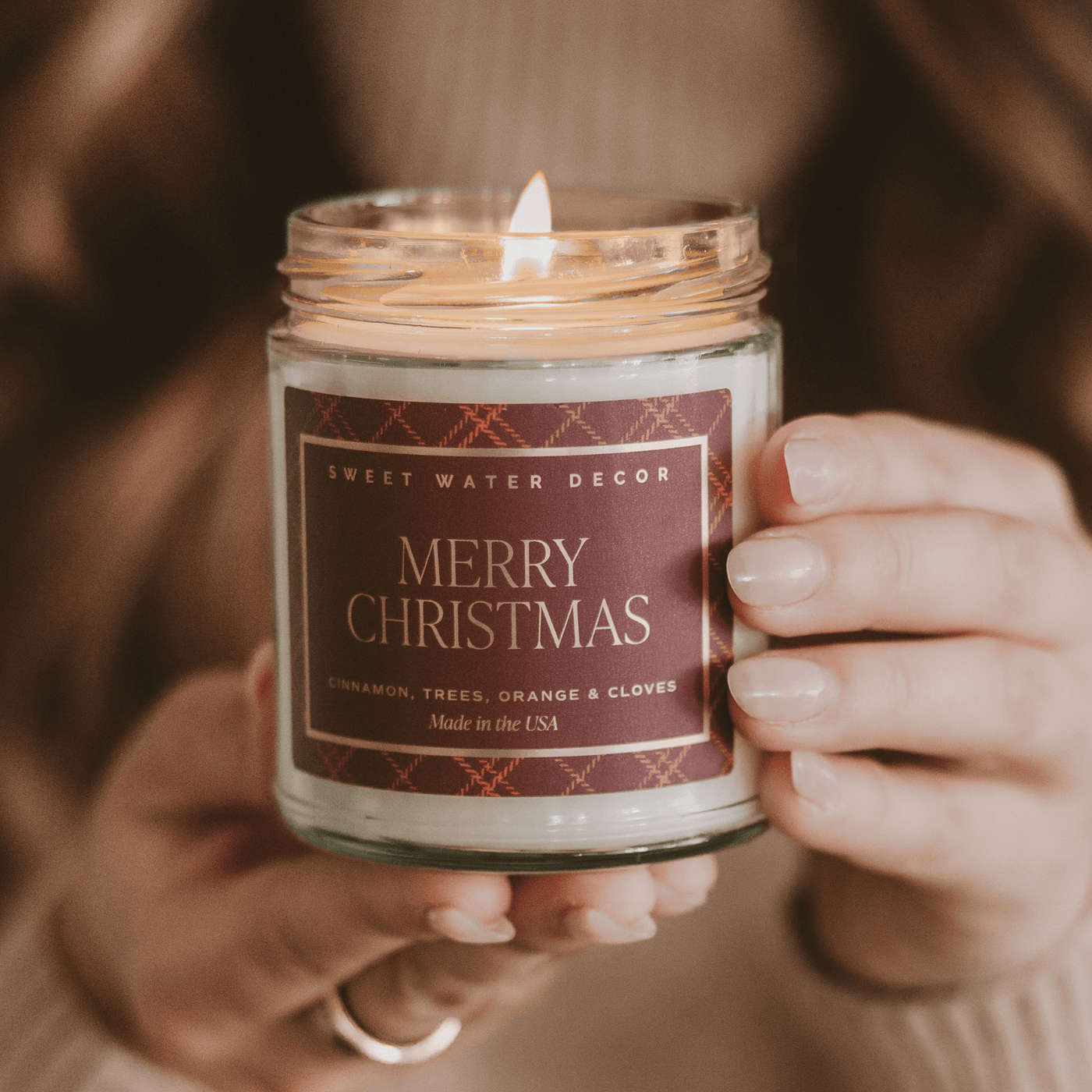 Merry Christmas Soy Candle - 9 oz Clear Jar (Christmas) - Sweet Water Decor - Candles