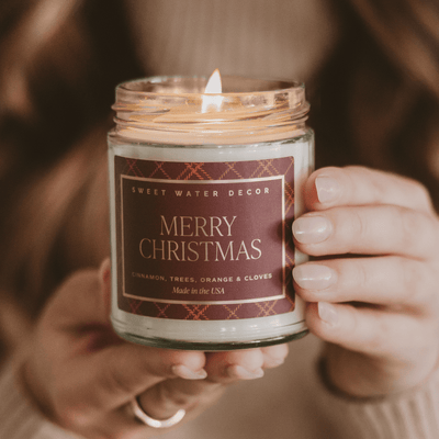 Merry Christmas Soy Candle - 9 oz Clear Jar (Christmas) - Sweet Water Decor - Candles