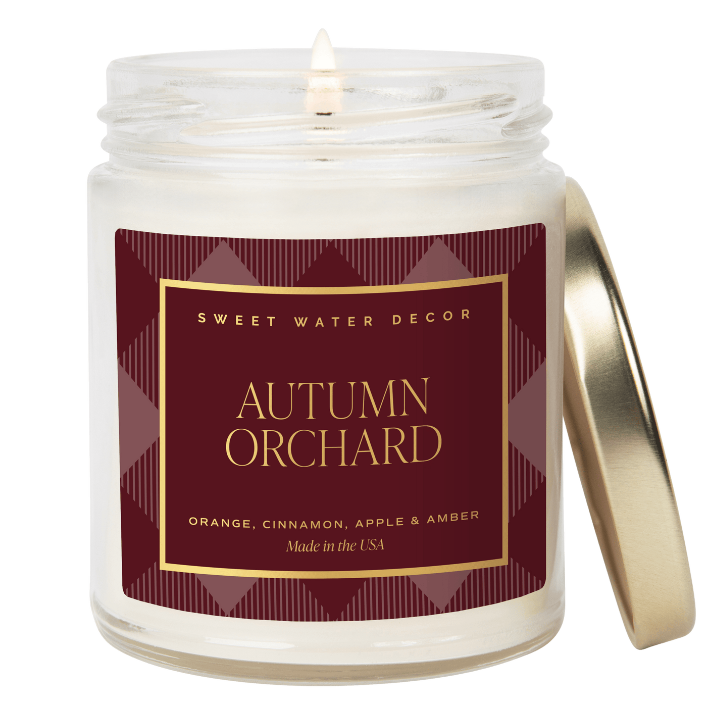 Autumn Orchard Soy Candle - Patterned 9 oz - Clear Jar (Mulled Cider) - Sweet Water Decor - Candles