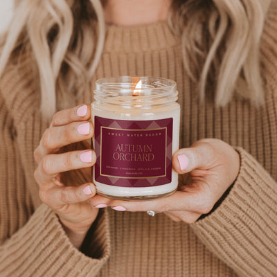 Autumn Orchard Soy Candle - Patterned 9 oz - Clear Jar (Mulled Cider) - Sweet Water Decor - Candles