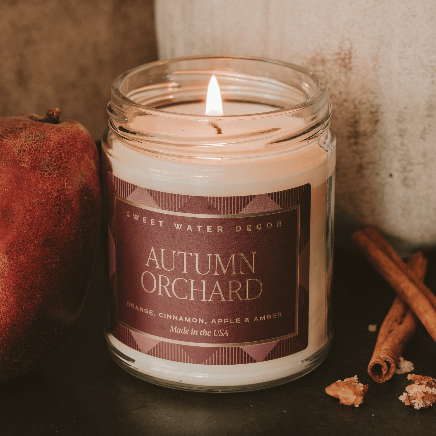Autumn Orchard Soy Candle - Patterned 9 oz - Clear Jar (Mulled Cider) - Sweet Water Decor - Candles