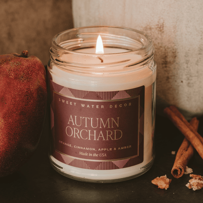 Autumn Orchard Soy Candle - Patterned 9 oz - Clear Jar (Mulled Cider) - Sweet Water Decor - Candles