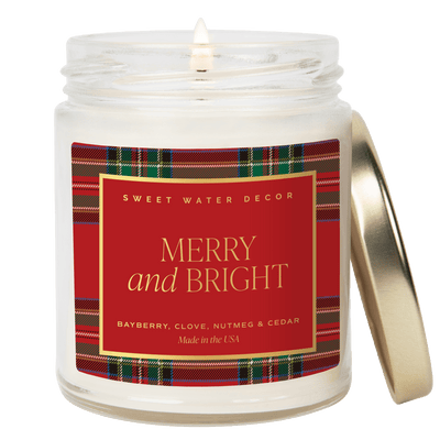 Merry and Bright Soy Candle - Patterned Clear Jar - 9 oz - Sweet Water Decor - Candles